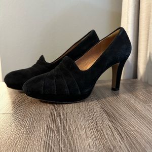 Clark’s platform heels, black suede